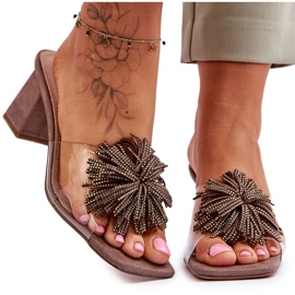 Chinelos de salto alto transparentes da moda S.Barski KV-AP658-1 marrom castanho Chinelos de salto alto transparentes da moda S.Barski KV-AP658-1 marrom castanho