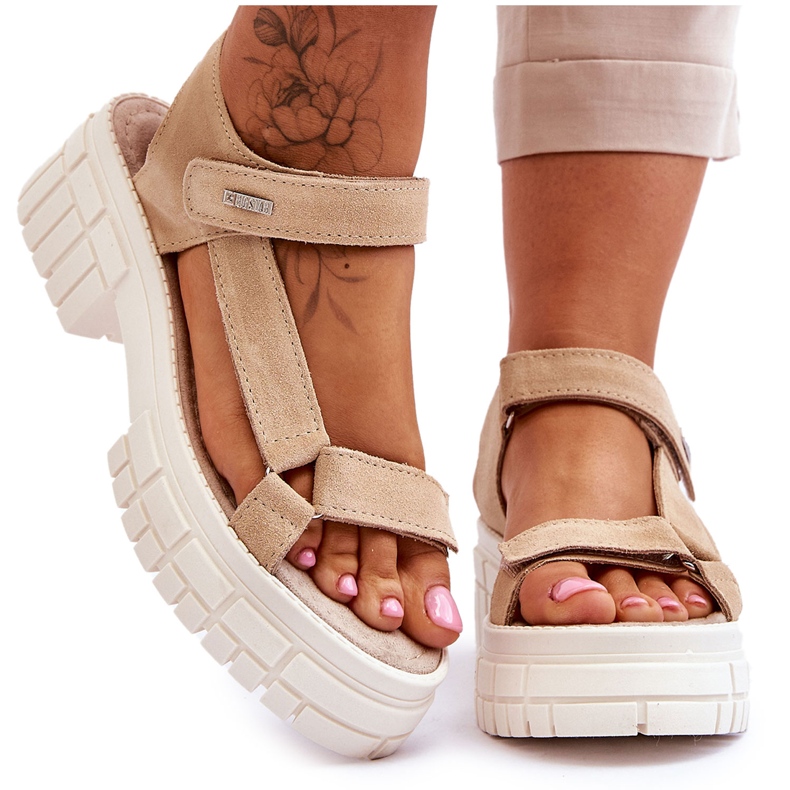 Sandálias femininas de camurça Big Star LL276036 bege