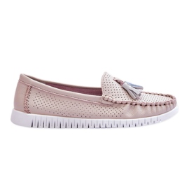 Mocassim feminino de couro vazado rosa claro Lanzarot