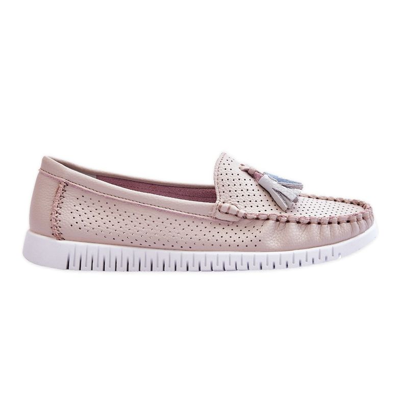Mocassim feminino de couro vazado rosa claro Lanzarot