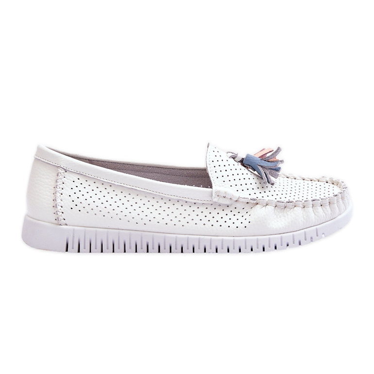 Mocassim feminino de couro bordado branco Lanzarot