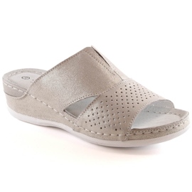 Chinelos de couro confortáveis ​​para mulher com elástico dourado S.Barski BN290