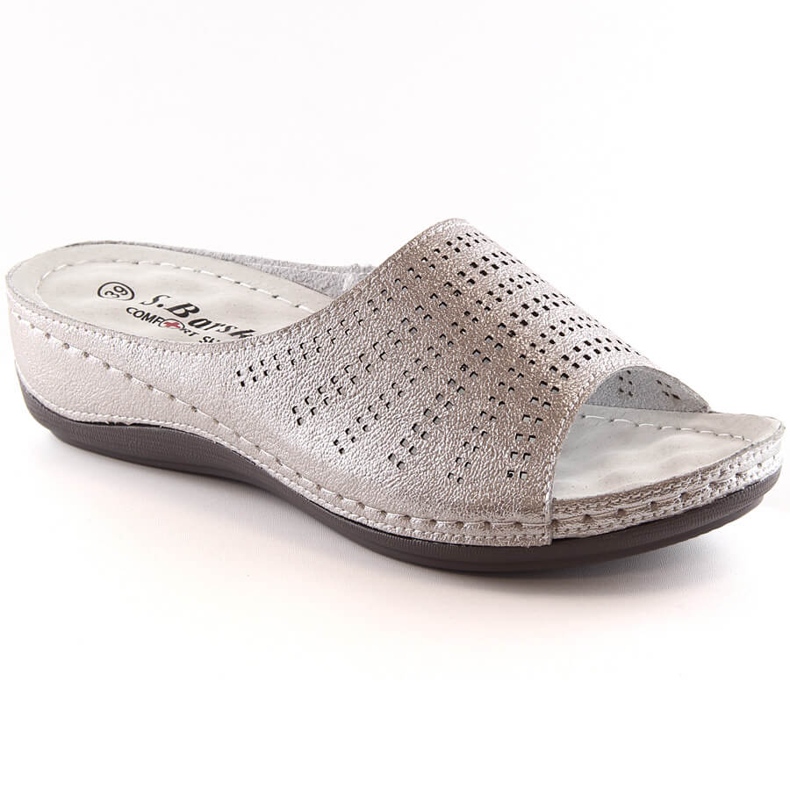 Chinelos de couro confortáveis ​​para mulher na cunha ouro rosa S.Barski BN292 dourado