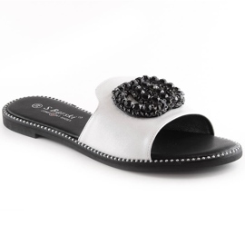 Chinelos confortáveis de mulher com zircões prata S.Barski Kv 520-30 Chinelos confortáveis de mulher com zircões prata S.Barski Kv 520-30