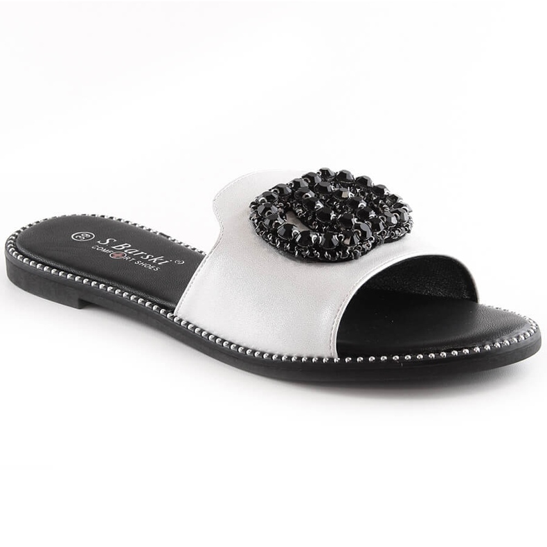Chinelos confortáveis ​​de mulher com zircões prata S.Barski Kv 520-30