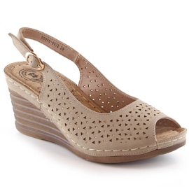 Sandálias cómodas de mulher de cunha com zircões bege eVento 0972