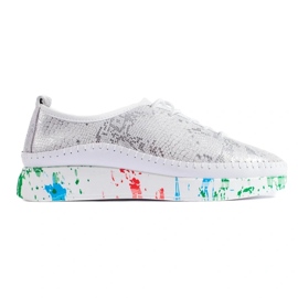 Sapatos de mulher em pele prateada com plataforma Shelovet colorida prata