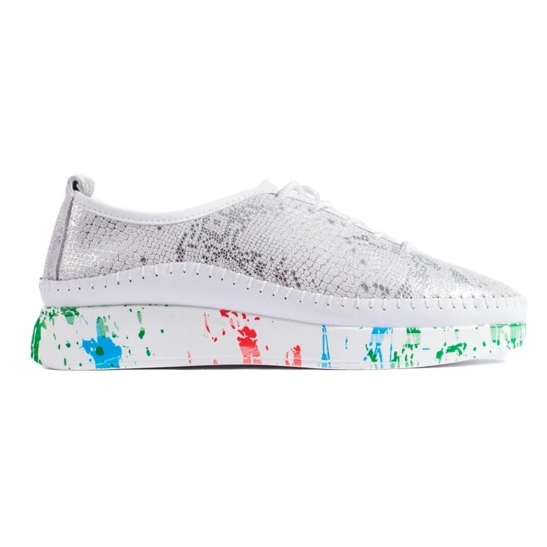 Sapatos de mulher em pele prateada com plataforma Shelovet colorida prata