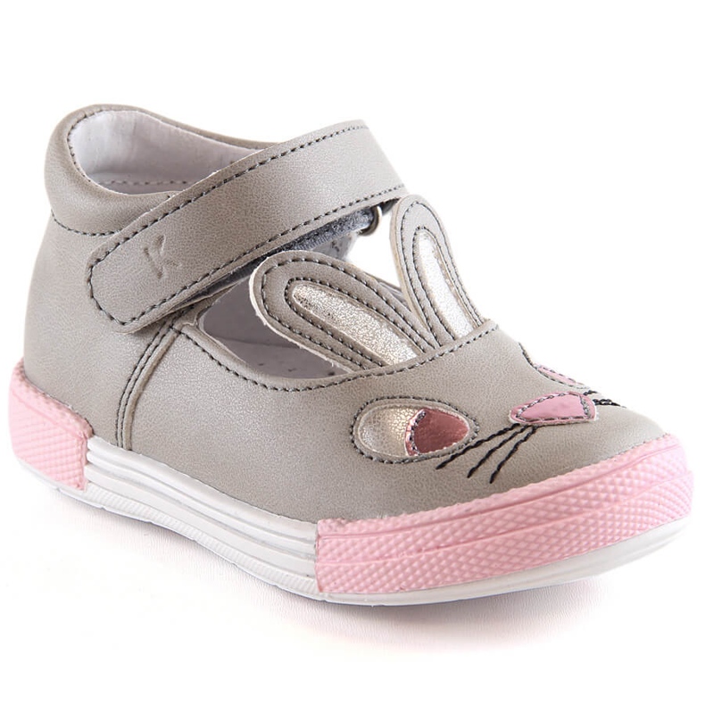 Sapatilhas de bailarina de menina cinza Kornecki 6480 com velcro Sapatilhas de bailarina de menina cinza Kornecki 6480 com velcro