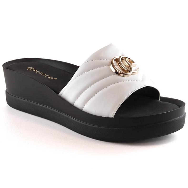 Chinelos de cunha brancos de mulher Potocki YQ21001