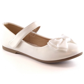 Bailarinas de primeira comunhão para meninas com laço de velcro branco Potocki BB23009