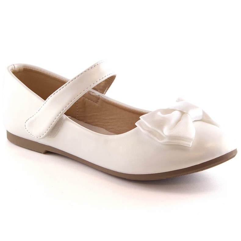 Bailarinas de primeira comunhão para meninas com laço de velcro branco Potocki BB23009