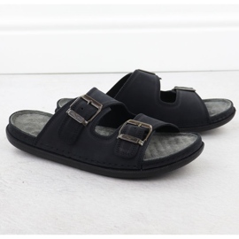 Chinelos masculinos confortáveis ​​de couro com fivelas preto T.Sokolski Fs M01