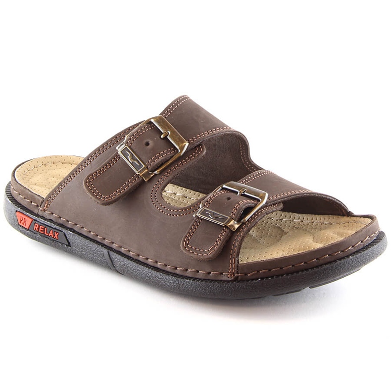 Chinelos masculinos confortáveis ​​de couro com fivelas marrom T.Sokolski Fs M01 castanho