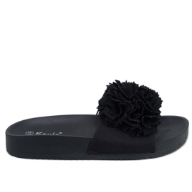 BM Chinelos de mulher com flores Traille Black preto