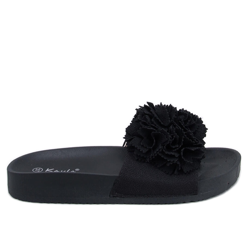BM Chinelos de mulher com flores Traille Black preto