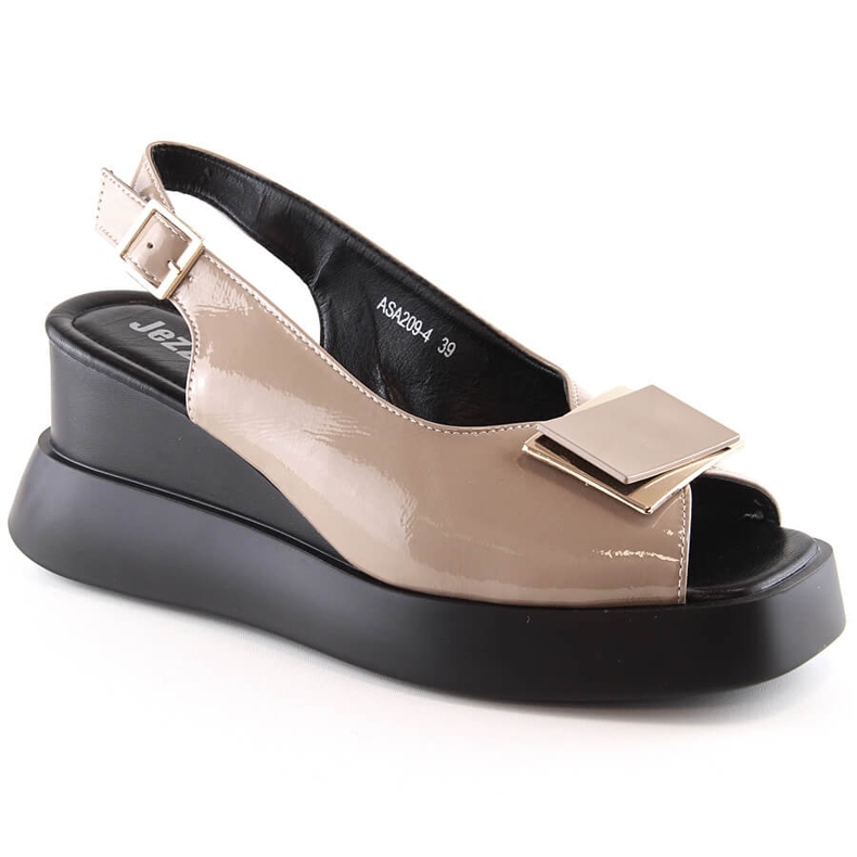 Sandálias de cunha de mulher lacadas Jezzi SA209-4 bege