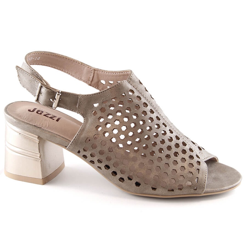 Sandália feminina vazada dourada de salto alto Jezzi MR1954A-14 dourado