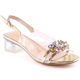 Sandália transparente de salto baixo com cristais dourados Sergio Leone SK047
