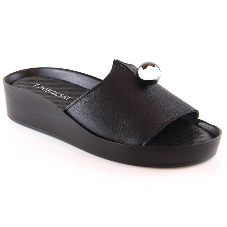 Chinelos femininos de couro preto T.Sokolski L22-312