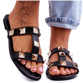 Chinelos femininos com tachas grandes preto Mercure