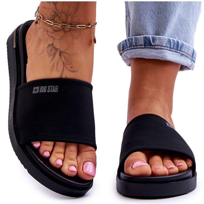 Chinelos plataforma femininos Big Star LL274930 preto