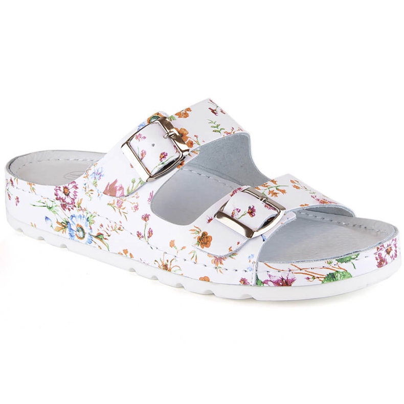 Sandálias cómodas de mulher em pele com flores Helios 288 branco