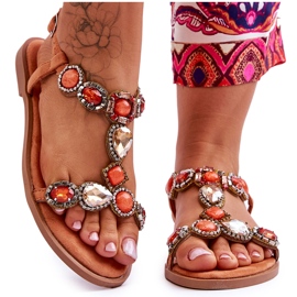 Sandália rasa de camurça Dallas laranja com pedras