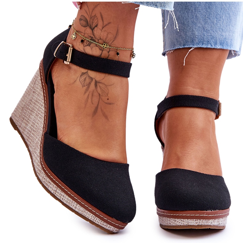 PS1 Sandálias clássicas femininas com cunha preta Malani preto