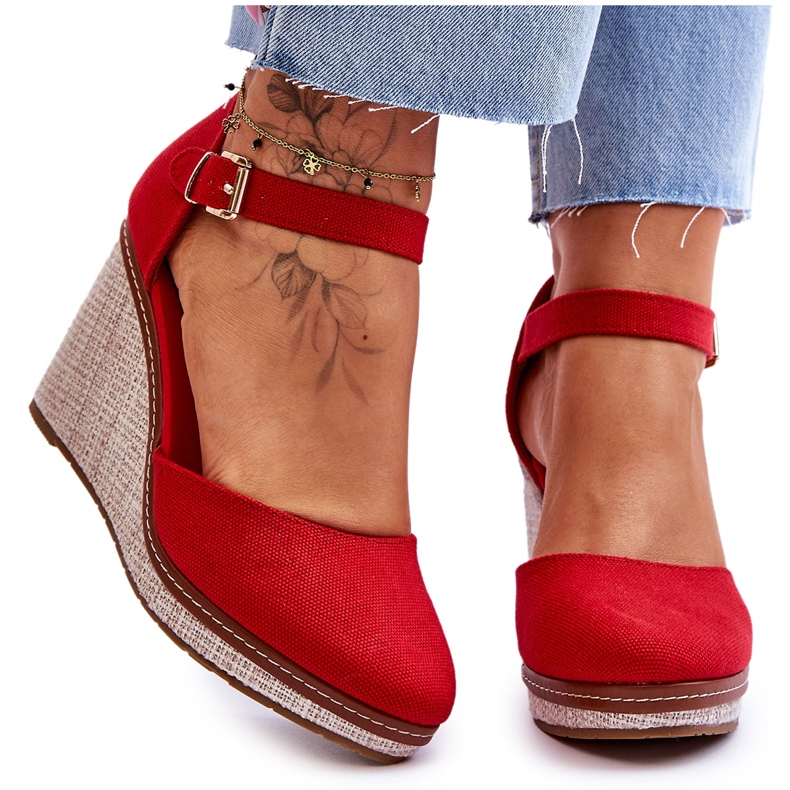Sandálias femininas clássicas com cunha vermelha Malani vermelho