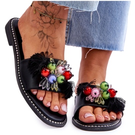 Chinelos S.Barski com miçangas decorativas KV-2775-47 preto