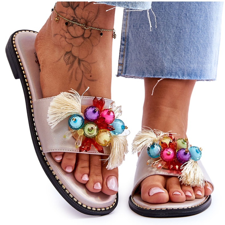 Chinelos Com Contas Decorativas S.Barski KV-2775-47 Nude bege