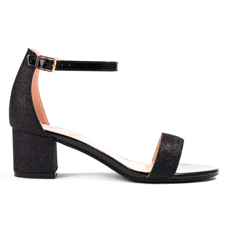 Sandálias Shelovet pretas de tacão baixo de mulher preto