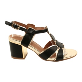 Evento Sandálias femininas com um 23SD35-5575 decorativo preto e dourado Evento Sandálias femininas com um 23SD35-5575 decorativo preto e dourado