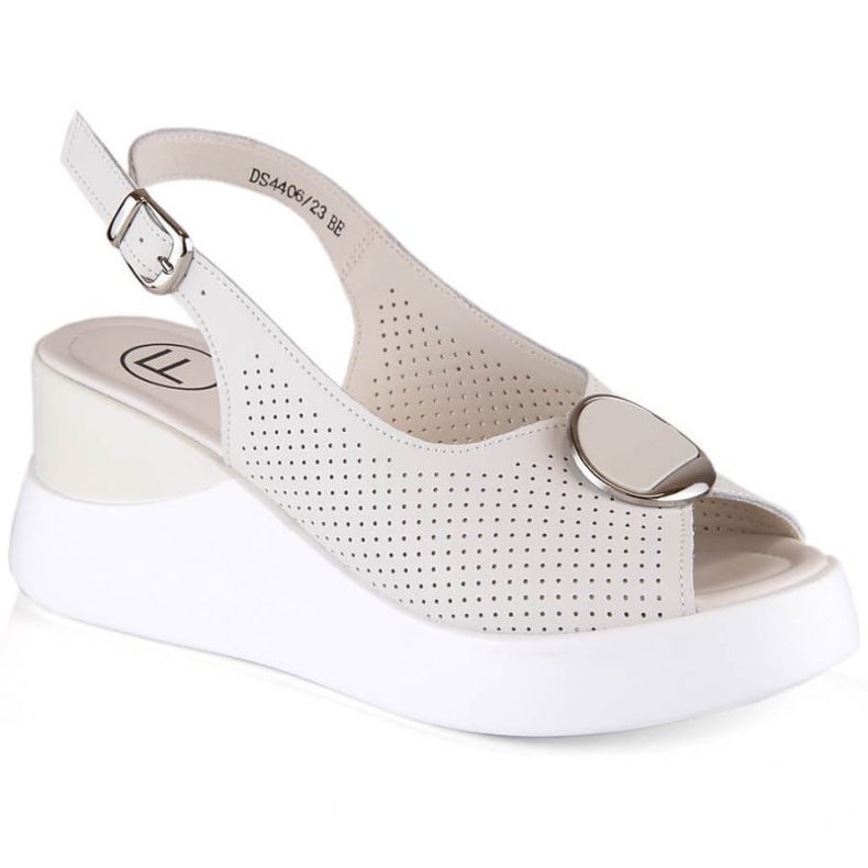 Sandália de cunha de couro Filippo W DS4406 bege branco