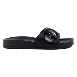 Shelovet sliders pretos com fivela Shelovet sliders pretos com fivela