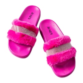 Slides de pele fúcsia com strass da Carrito rosa