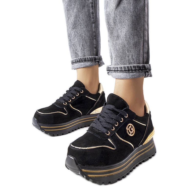 Tênis plataforma preto e dourado, Therrien