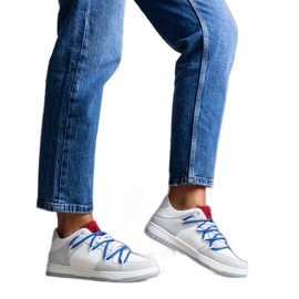 Tênis cinza Aucoin com cadarço azul marinho branco Tênis cinza Aucoin com cadarço azul marinho branco