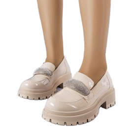 Brogues laqueados bege com zircônias cúbicas Mouss