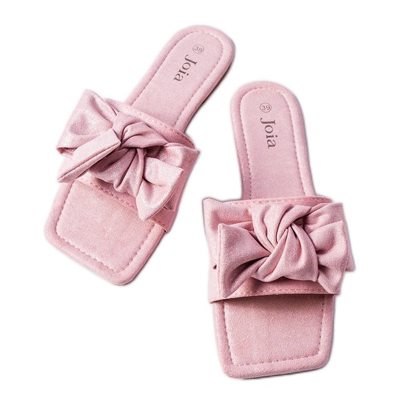 Chinelos elegantes com laço rosa, Thériault Chinelos elegantes com laço rosa, Thériault