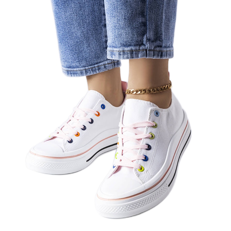 Tênis plataforma branco e rosa Bois.