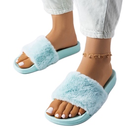 Chinelos azuis com pelo de Raffaele azul