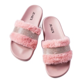 Slides de pelo rosa com strass da Carrito Slides de pelo rosa com strass da Carrito