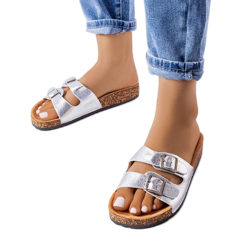 Sliders de sola de cortiça cinza Cincinna prata