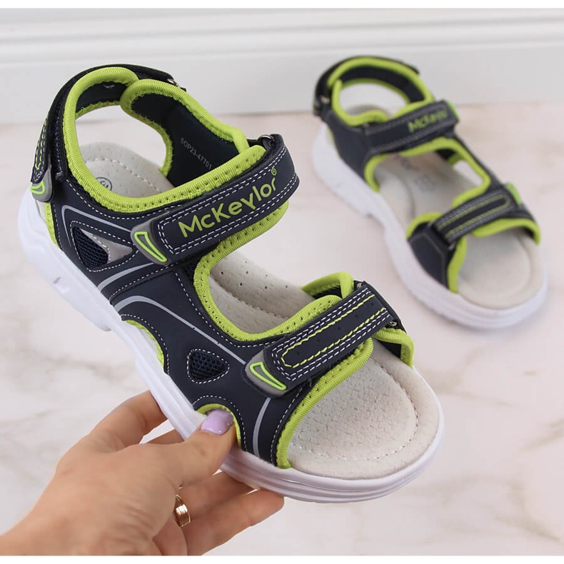 McKeylor 47701 sandálias de velcro azul marinho e verde para menino