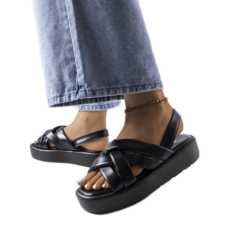 Sandália plataforma ferradura preta preto