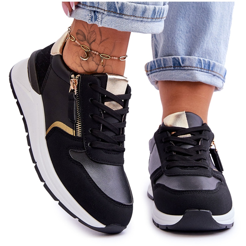 PG1 Sapatos esportivos femininos com zíper preto Larisa