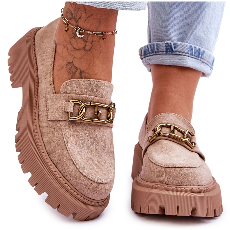 Mocassim feminino plataforma de camurça bege Larey