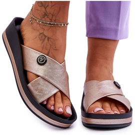 Vinceza Chinelos plataforma femininos dourados Brooklyn enfeitados